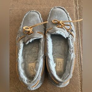 UGG suede house shoes with leather laces, size 9, good condition.